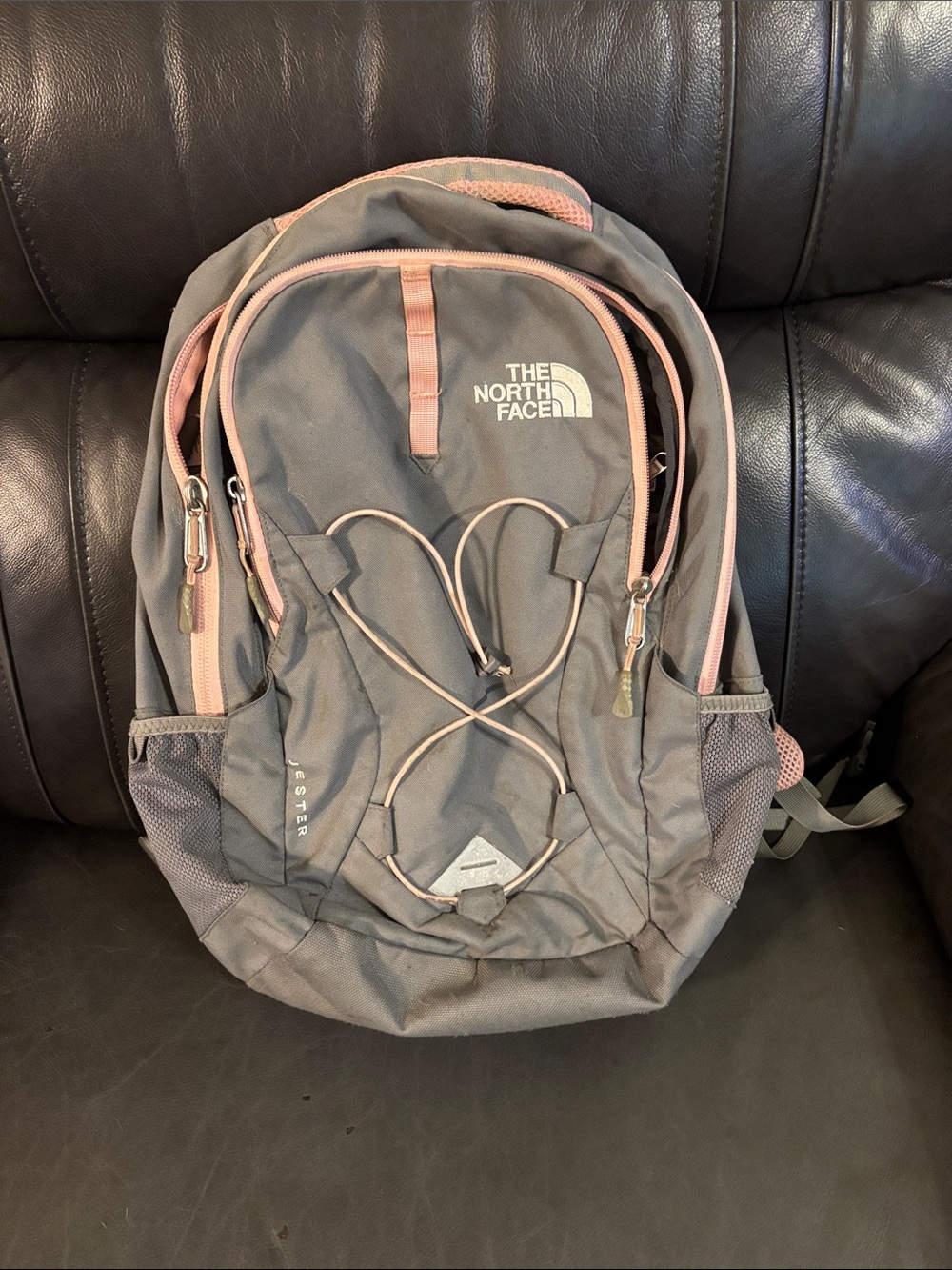 The North Face Gray Backpack with Pink Trim